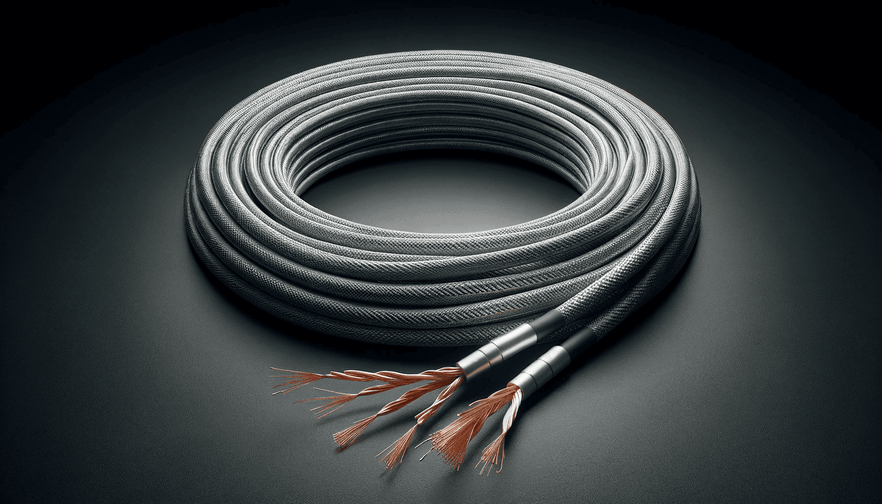 raw high-fidelity speaker cable without any connectors. The cable should display a detailed braided sheath